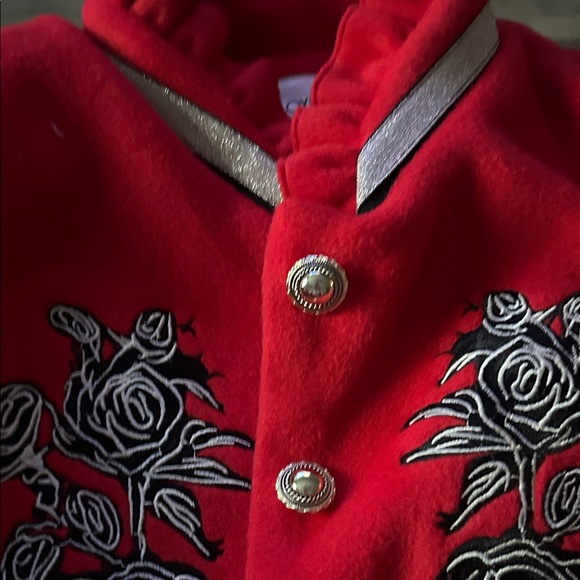 Ruffled Stand-up Collar Single-breasted Rose Embroidered Jacket - Picture 9 of 9
